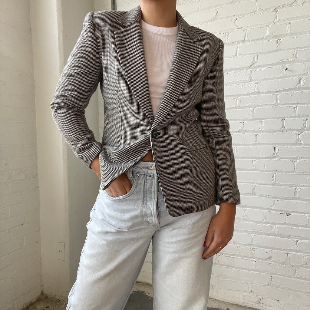 Vintage 80s Joan Leslie Tweed Single Breasted Blazer